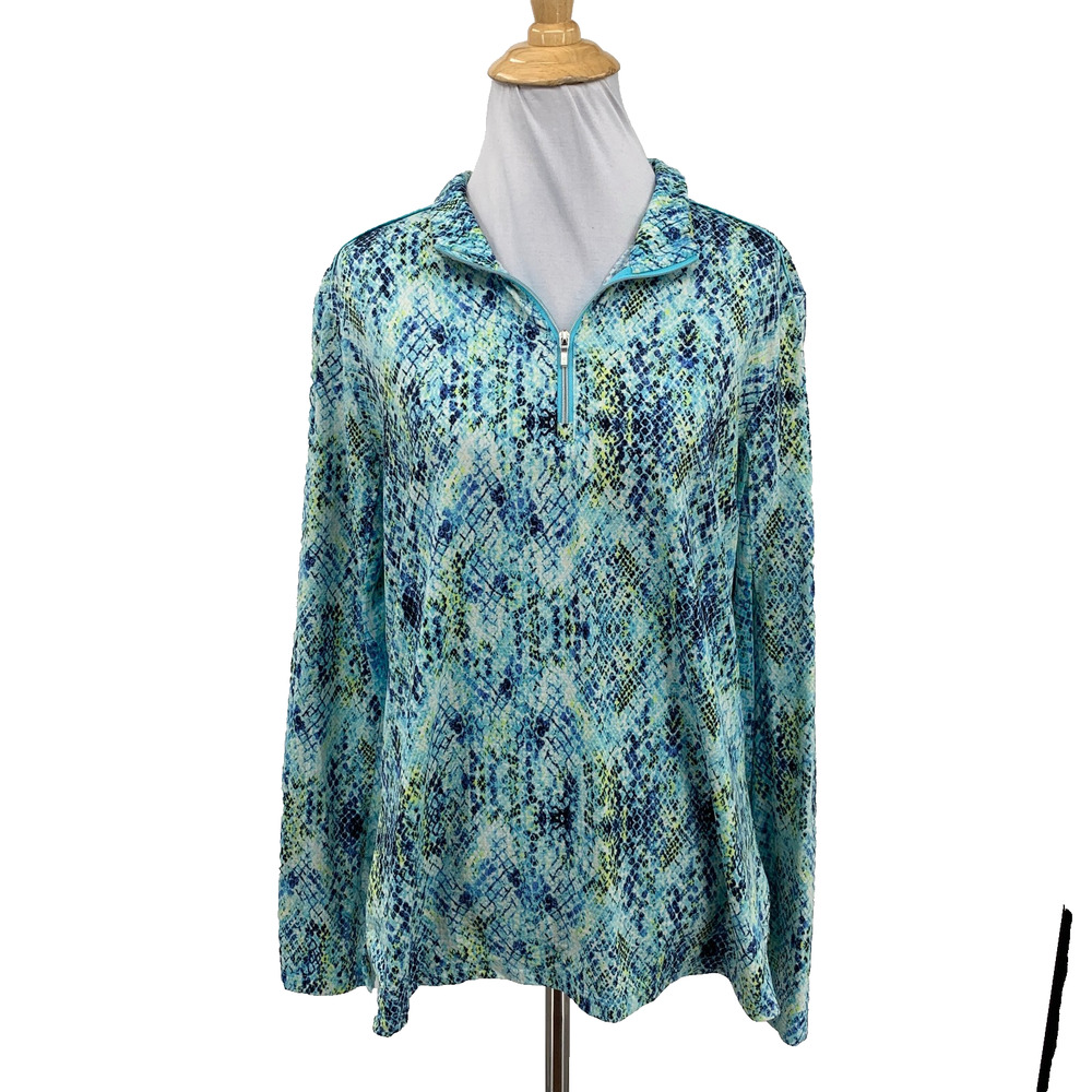 Nivo Shirt Womens L Large Multi Snake Motif 1/4 Zip Mesh Panels Long Sleeve Golf